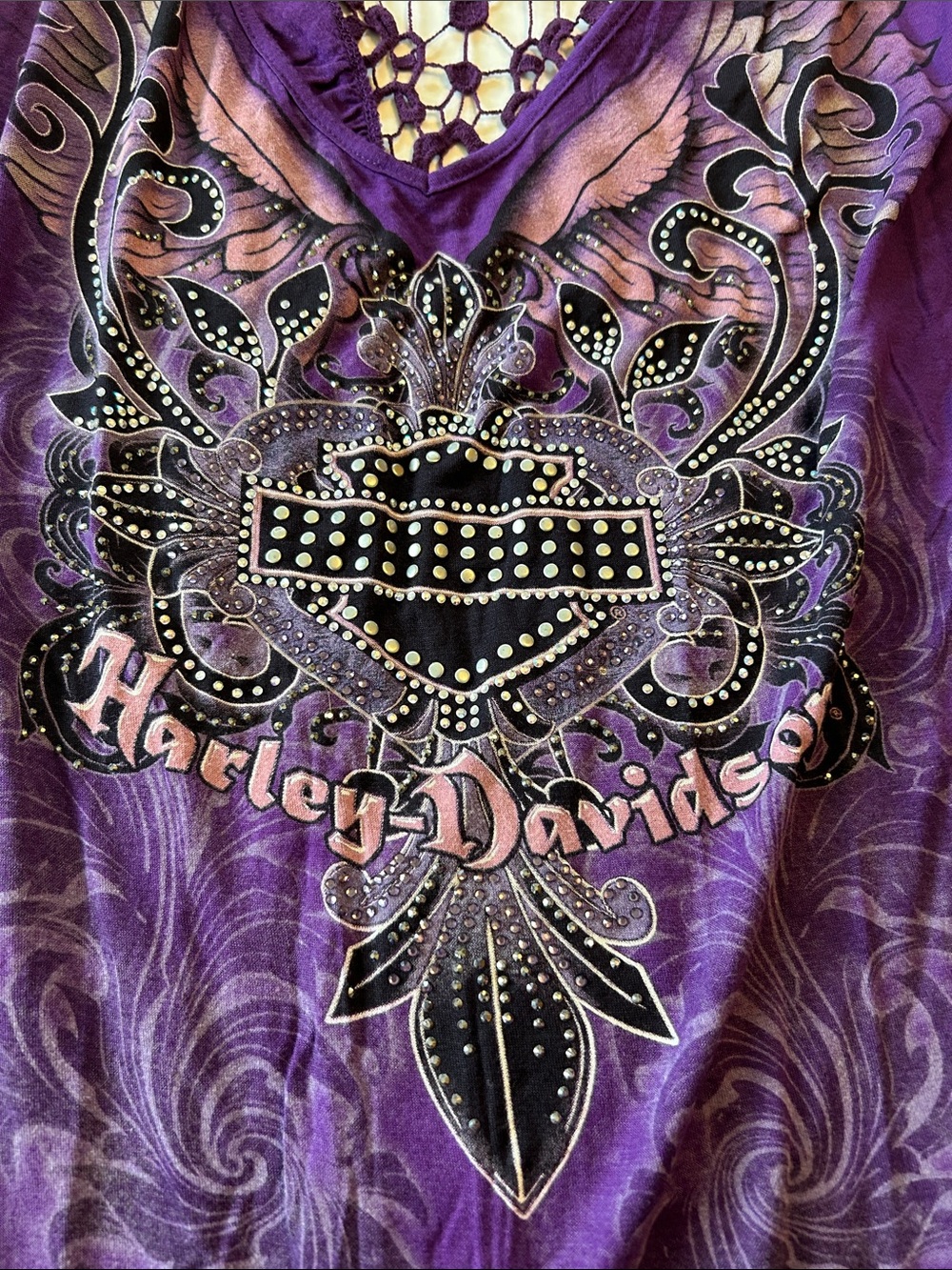 Harley-Davidson Purple V-Neck Lace-Back Graphic Tee - Picture 5 of 5